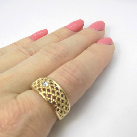 Vintage Filigree Open Weave Wide band ring sz 7 - Picture 3 of 6